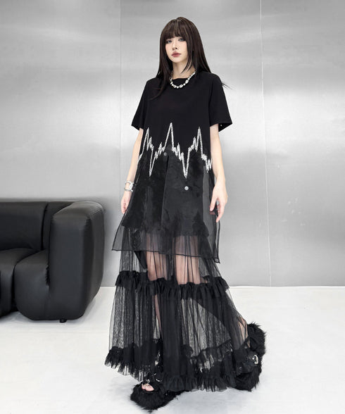 Black Mesh Layered Skirt
